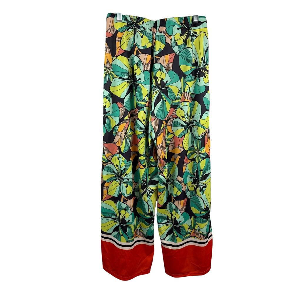 NWT Zara Palazzo Pants Bright Floral Retro Vacation Resortwear Tropical Paradise - Picture 3 of 7